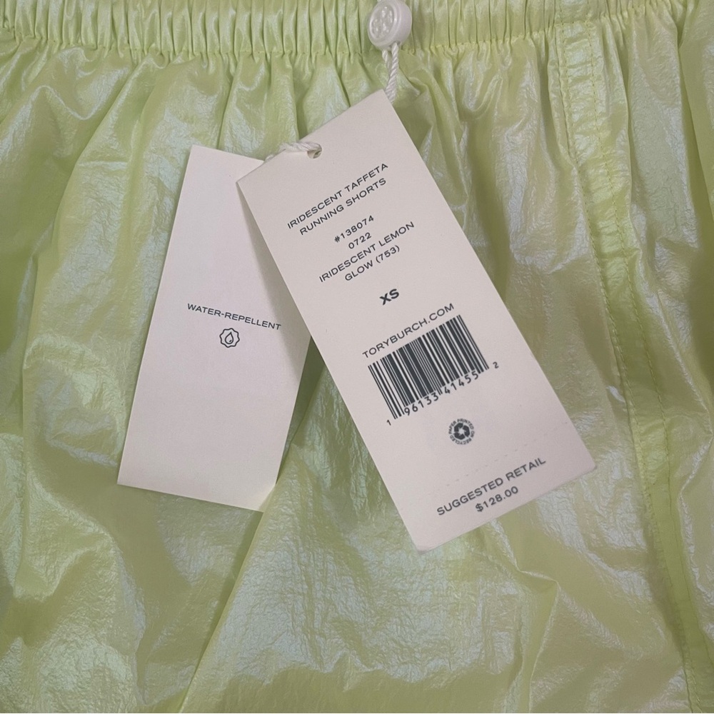Tory Burch Iridescent Tafeta Running Shorts NWT Lemon Glow - Picture 7 of 12